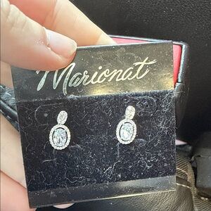 Silver with Blue middle and Crystal Earrings